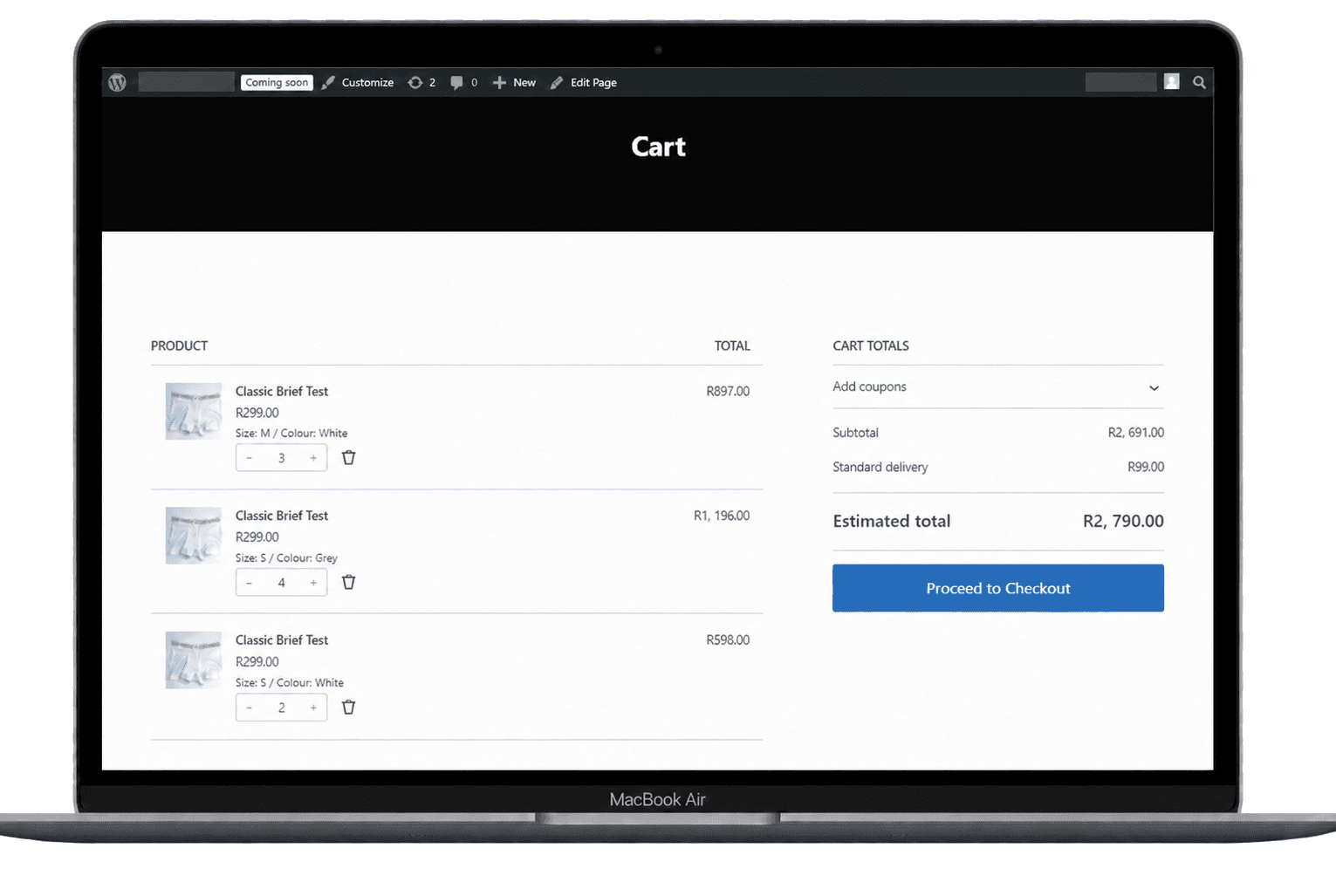 Online store cart page shown on a laptop